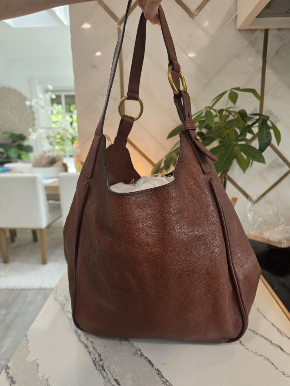 Frye Madison Cognac Leather Shoulder Hobo Bag Magnetic Closure Gold Hardware